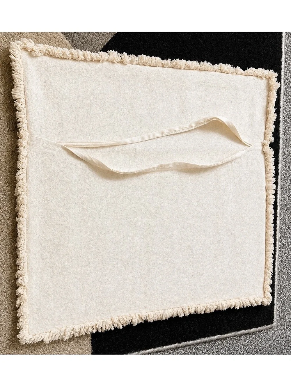 Roman Deco Cream Cotton Ramie Pillow Cover with Fringe Edging 23x24 inches